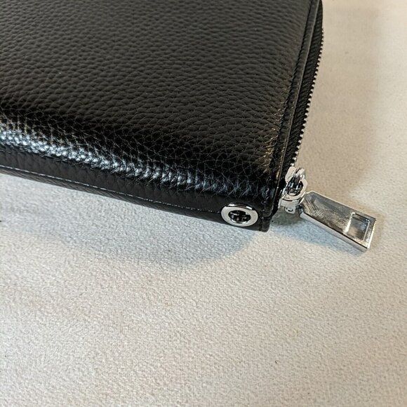 Bostanten Leather Zip Around Wallet Black RFID Blocking Pebbled Silver NWOT Card - Picture 3 of 11
